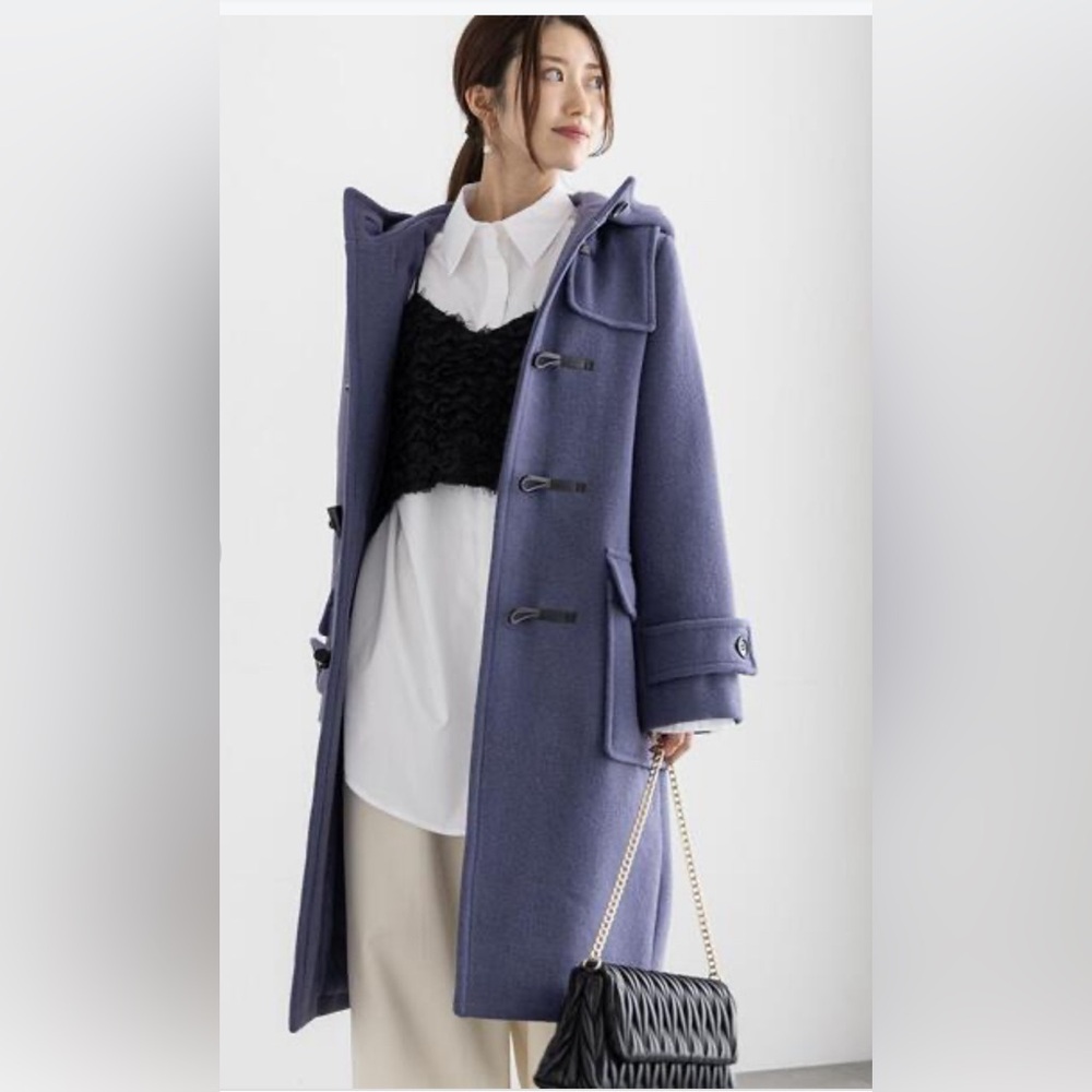 Navy Blue Wool Mackintosh Hooded Long Jacket made by Moussey/Japan NWOT
